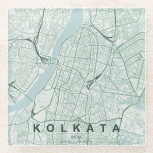 Dessous-de-verre En Verre Plan de la ville de Kolkata en Inde, design minima
