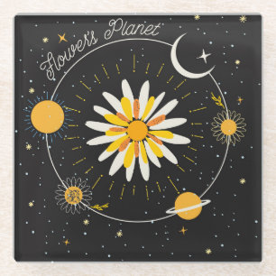 Dessous-de-verre En Verre Planètes Sun Moon : Art Floral Graphique