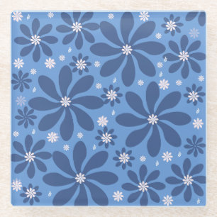 Dessous-de-verre En Verre Plaque de souris à motifs floraux bleus - Bureau é