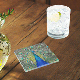 Dessous-de-verre En Verre Plumage bleu Peacock