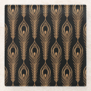 Dessous-de-verre En Verre Plumes de paon, motif oriental de luxe.