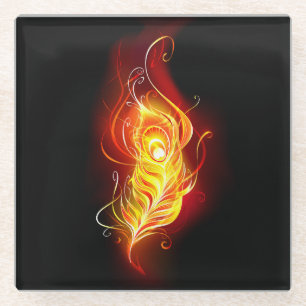 Dessous-de-verre En Verre Plumes de paquetage de feu