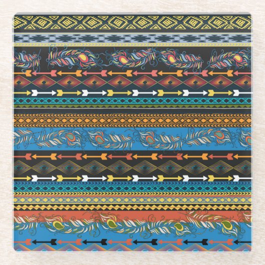 Dessous-de-verre En Verre Plumes ethniques : Broderie Boho Chic (Devant)