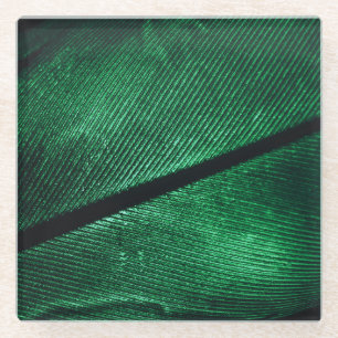 Dessous-de-verre En Verre Plumes Vertes, Belle Texture Motif.