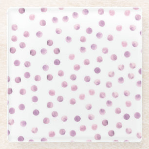 Dessous-de-verre En Verre Points en aquarelle, fond géométrique rose.