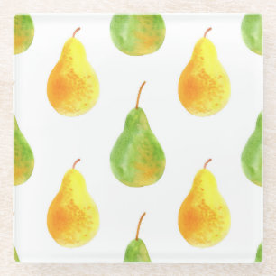 Dessous-de-verre En Verre Poires dessinées à la main, aquarelle image alimen