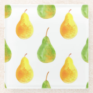 Dessous-de-verre En Verre Poires dessinées à la main, aquarelle image alimen