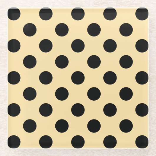 Dessous-de-verre En Verre Pois noirs sur jaune pâle (Devant)