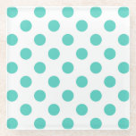 Dessous-de-verre En Verre Pois turquoise<br><div class="desc">Pois turquoise sur arrière - plan blanc</div>