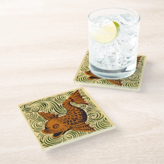 Dessous-de-verre En Verre Poisson Antique Carrelage Ancien art (Incliné)