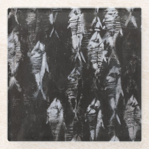 Dessous-de-verre En Verre Poisson blanc fossile sur Arrière - plan noir