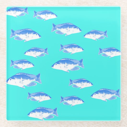 Dessous-de-verre En Verre Poisson bleu turquoise (Devant)