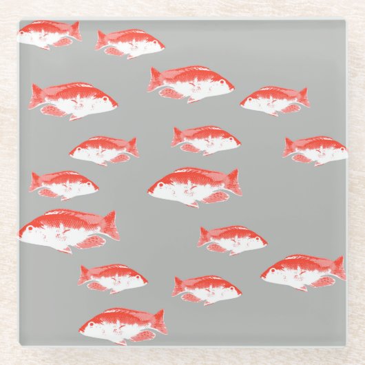 Dessous-de-verre En Verre Poisson rouge et gris (Devant)