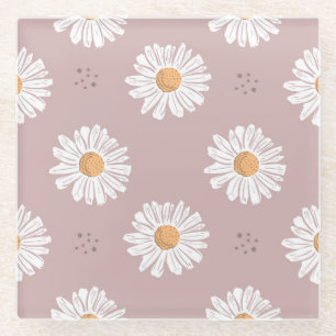 Dessous-de-verre En Verre Poitrine rose : Motif à répétition florale.