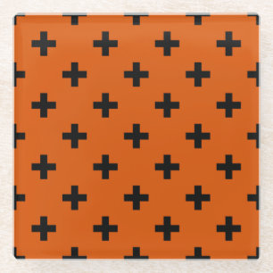Dessous-de-verre En Verre Polka noire croise sur orange