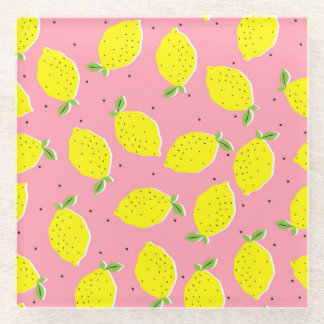 Dessous-de-verre En Verre Polka rose citron chaotique : Motif d'agrumes