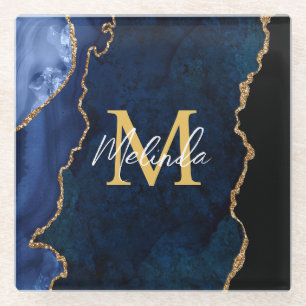 Dessous-de-verre En Verre Porte en marbre bleu et or de la Marine