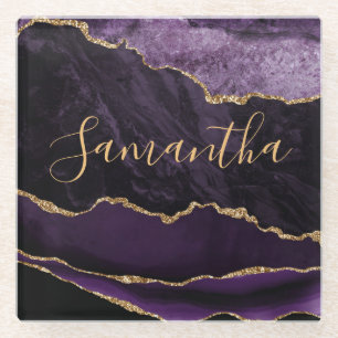 Dessous-de-verre En Verre Porte en marbre de Parties scintillant violet et d