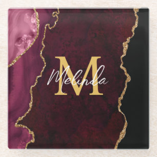 Dessous-de-verre En Verre Porte en marbre rouge et or