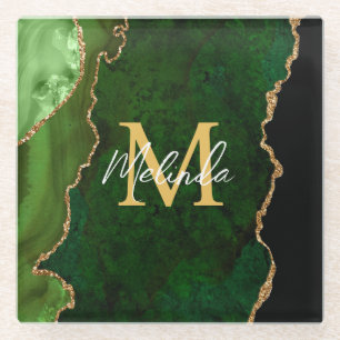 Dessous-de-verre En Verre Porte en marbre vert et or