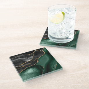 Dessous-de-verre En Verre Porte en or noir vert Emerald