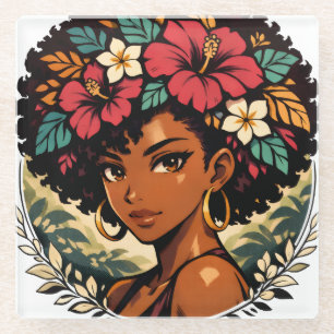 Dessous-de-verre En Verre Portrait d'anime de fille noire féroce