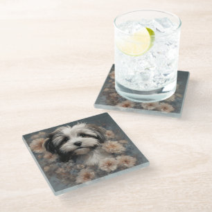 Dessous-de-verre En Verre Portraits de races de chiens de fleurs 6