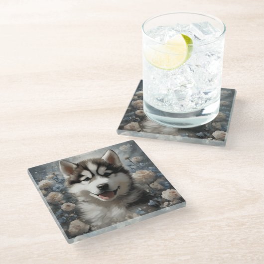 Dessous-de-verre En Verre Portraits de races de chiens de fleurs 7 (Incliné)