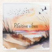Dessous-de-verre En Verre Positif Vibes Beach coucher de soleil avec oiseaux (Devant)