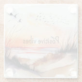 Dessous-de-verre En Verre Positif Vibes Beach coucher de soleil avec oiseaux (Dos)