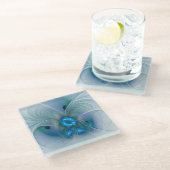 Dessous-de-verre En Verre Position, Abstrait bleu turquoise fractal (Incliné)