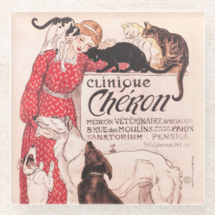Dessous-de-verre En Verre Poster de Cheron Vintage Dog Cat Steinlen