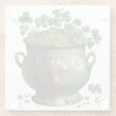 DESSOUS-DE-VERRE EN VERRE POT IRLANDAIS VERT & OR DE SHAMROCKS & VINES (Dos)