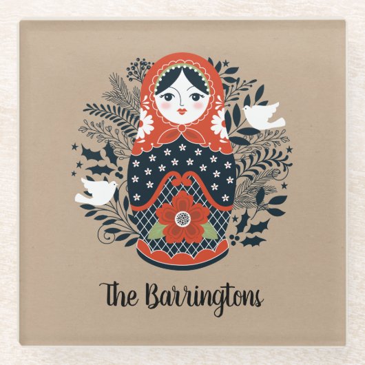 Dessous-de-verre En Verre Poupée de nidification russe mignon personnalisée (Devant)