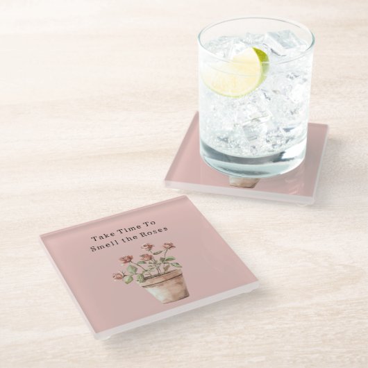 Dessous-de-verre En Verre Prenez le temps de sentir les roses en pot (Incliné)