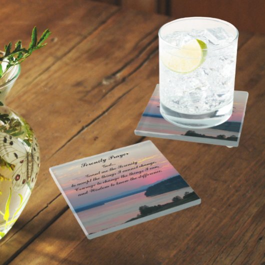 Dessous-de-verre En Verre Prière Serenity Coucher de soleil sur la mer rose