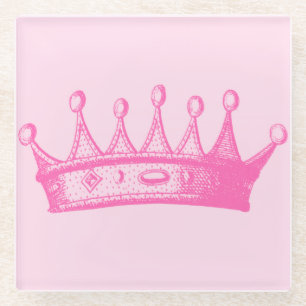 Dessous-de-verre En Verre Princesse magenta Crown sur l'arrière - plan rose