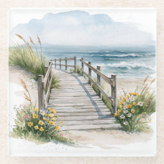 Dessous-de-verre En Verre Promenade Côtière Aquarelle