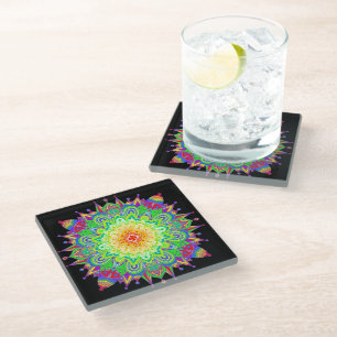 Dessous-de-verre En Verre Psychedelic Zen Mandala Art Abstrait