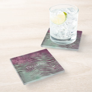 Dessous-de-verre En Verre Purple Bourgogne Aqua Mint Zebra