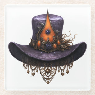 DESSOUS-DE-VERRE EN VERRE PURPLE & ORANGE VICTORIAN HALLOWEWEEN CASQUETTE