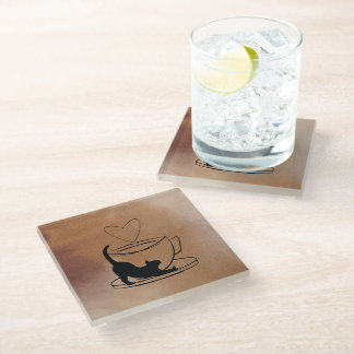 Dessous-de-verre En Verre Purrfect Coasters Set: Coffee & Cats