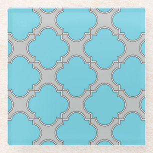 Dessous-de-verre En Verre Quatrefoil bleu et gris