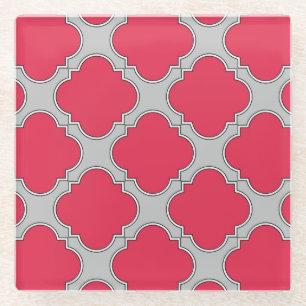 Dessous-de-verre En Verre Quatrefoil rouge et gris