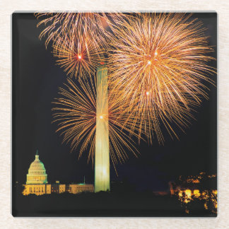 Dessous-de-verre En Verre Quatrième de juillet, affichage de feu d'artifice,