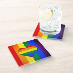 Dessous-de-verre En Verre Rainbow Heart & Pride Rainbow Flag / communauté LG