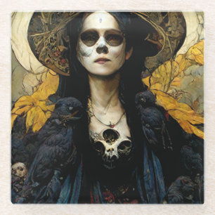 Dessous-de-verre En Verre Raven Witch 3 Imaginaire Horreur Goth Gothique