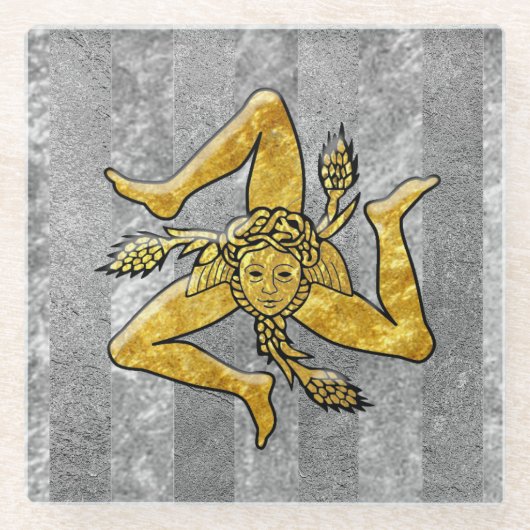 Dessous-de-verre En Verre Rayure argentée sicilienne de Trinacria (Devant)