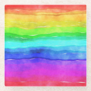 Dessous-de-verre En Verre Rayures arc-en-ciel à l'aquarelle