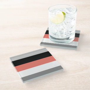 Dessous-de-verre En Verre Rayures de blocs de couleur rose corail gris noir